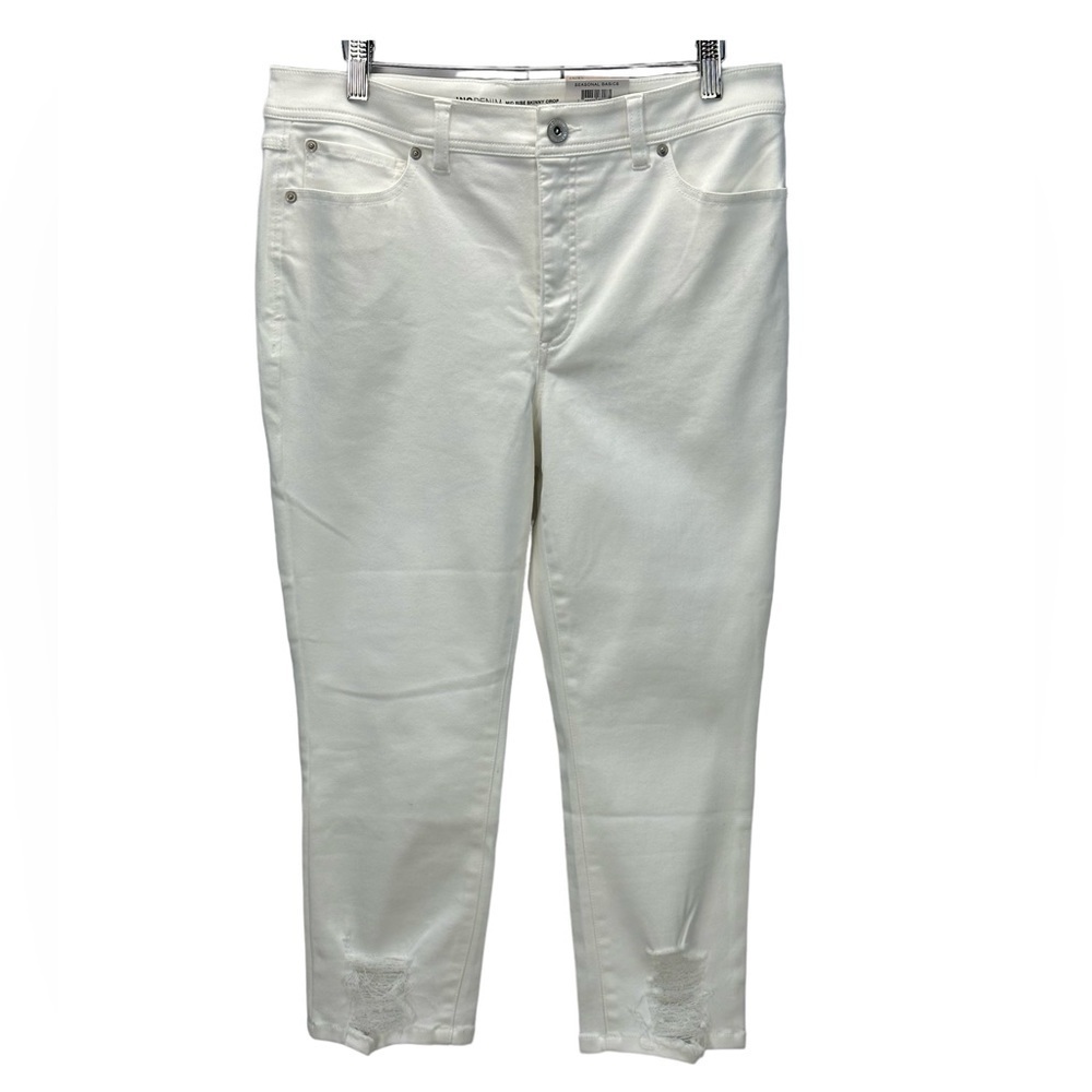 INC Denim Mid Rise Distressed Skinny Crop Jeans - White - size 12 / 31